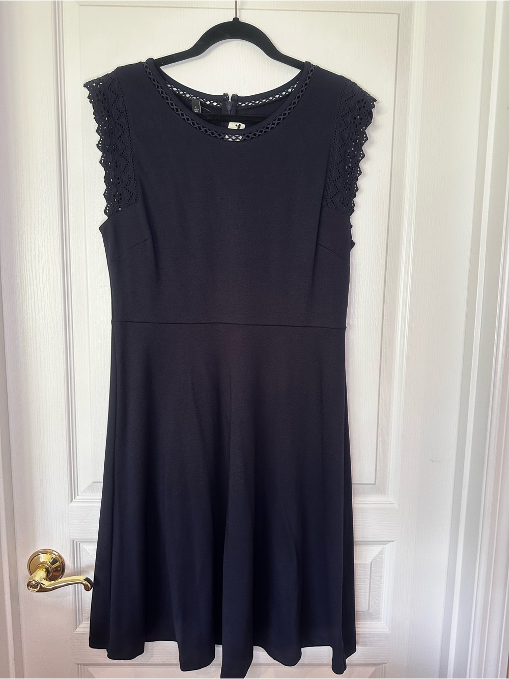 Talbots Navy Fit-and-Flare Dress with Lace Cap Sleeves